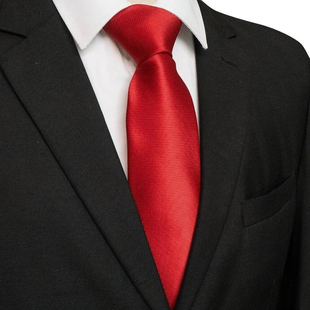 Men's Red 1 Solid Pure Color Imported Polyester Formal Neck Ties